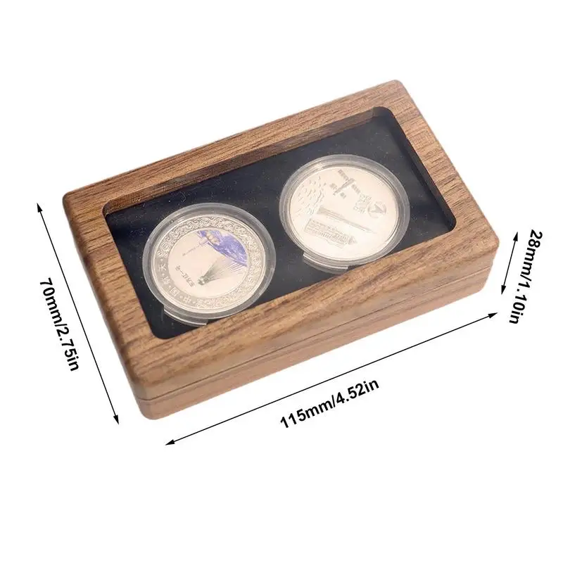 Coin Box Challenge Coin Display Box Wood Black Walnut Souvenir Emblem Organizer For Displaying Collectible Badge Case