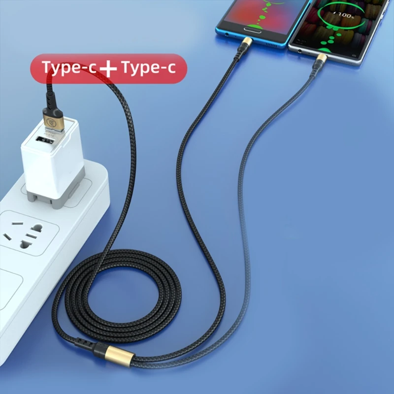 1.2/1.5/2M Dual Type C Data Cable Phone Fast Charging Cable Two in One Charging Cable for Mobile Phones/Tablets QXNF