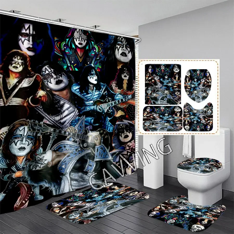 CAVVING 3D Print  KISS ROCK BAND  Shower Curtains Waterproof  Bathroom Curtain Anti-slip Bath Mat Set Toilet Rugs Carpets  H4