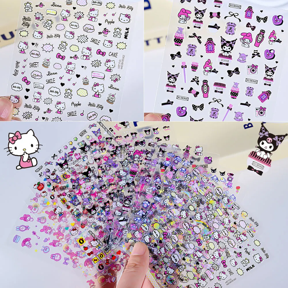 1Pc かわいいハローキティ 5D 粘着ネイルステッカーネイルアートデコレーションクロミメロディポチャッコネイルステッカーかわいいマニキュアスライダー