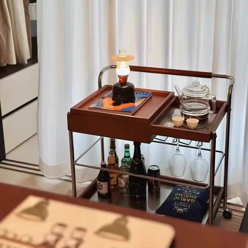 Living room cabinet ash wood coffee table side trolley corner a few small solid edge mobile sofa retro