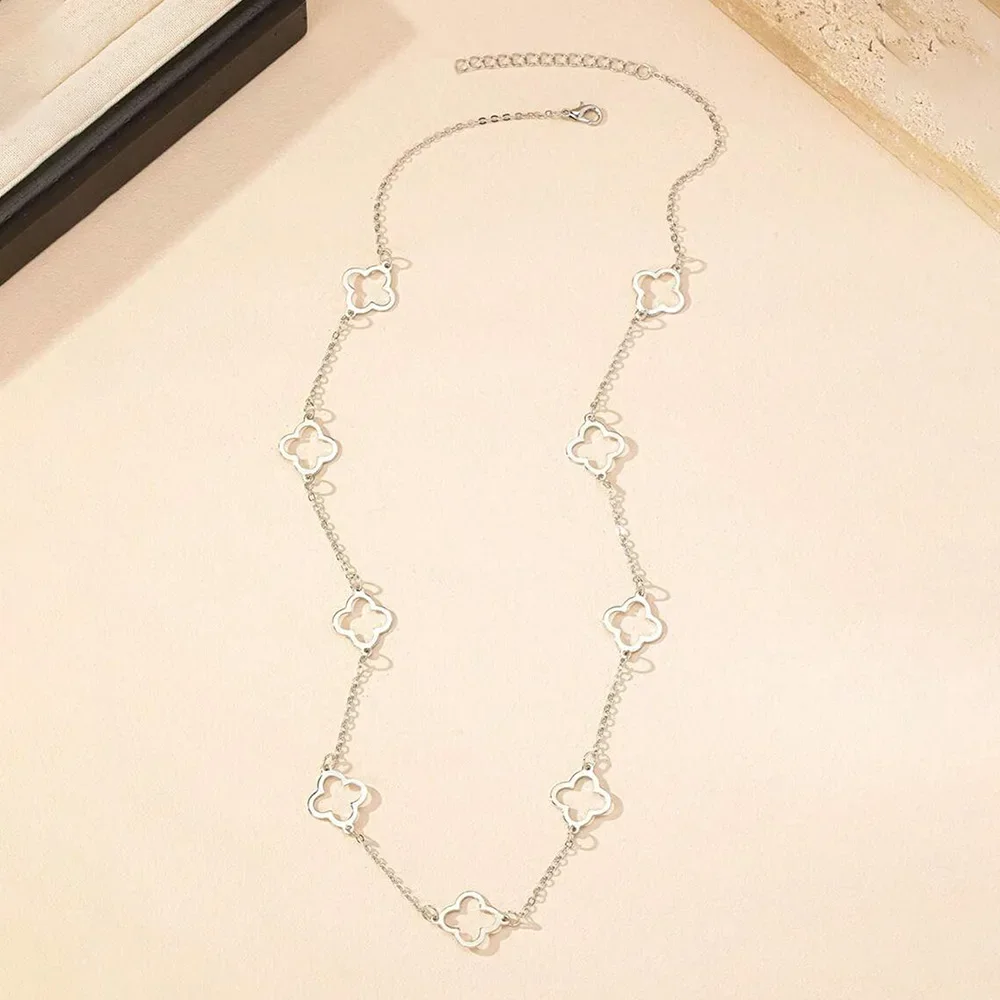 الفولاذ المقاوم للصدأ المرأة قلادة عصرية الحد الأدنى الجوف أربع أوراق البرسيم سلسلة الترقوة تنوعا وصول جديد