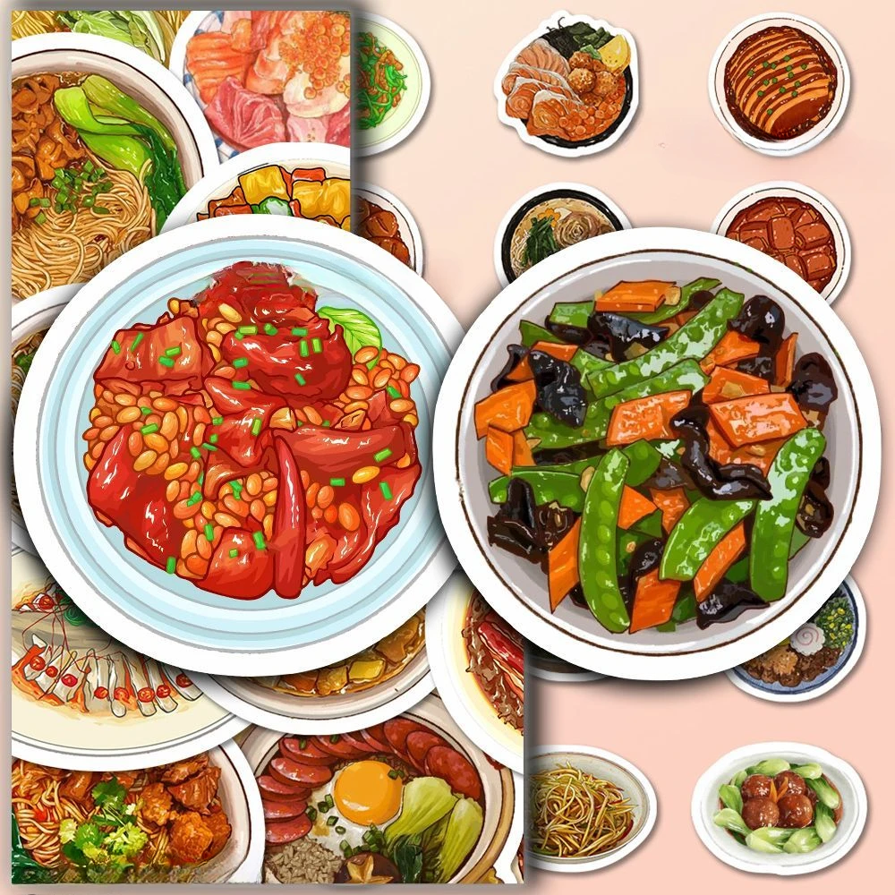 10/30/50Pcs Chinese delicate order menu  cartoon healthy recipe ledger stickers