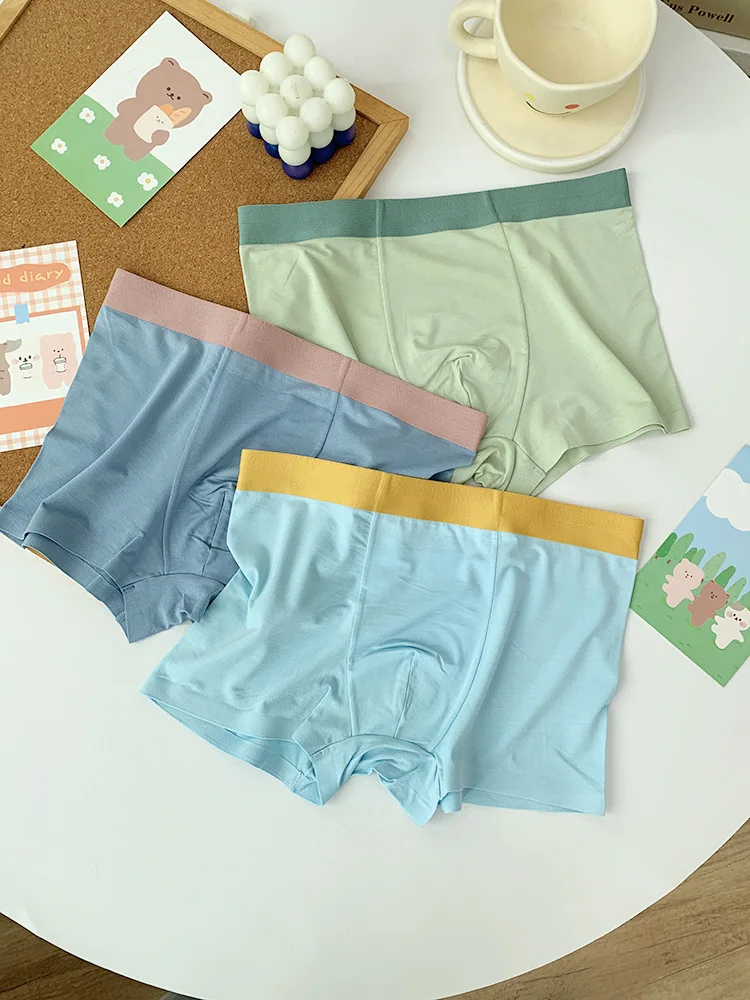 1pc Teenage Boys' Boxers Young Children Underwear 5-16 Years Old Solid Color Breathable Soft Stretch Modal Boy's Boxer Briefs