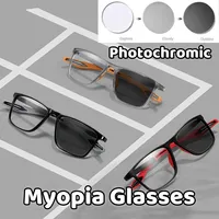 New Light Sensitive Color Changing Myopia Eyewear Bendable TR90 Frame Photochromic Myopia Glasses Anti Blue Light Glasses