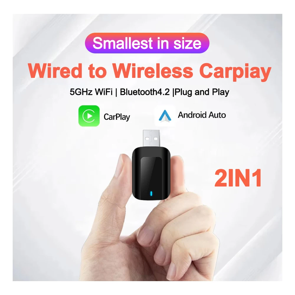 NOWOŚĆ Adapter bezprzewodowy CarPlay Android Auto 2IN1 Smart Mini Box Plug And Play WiFi Szybkie podłączenie Uniwersalny dla VW Nissan