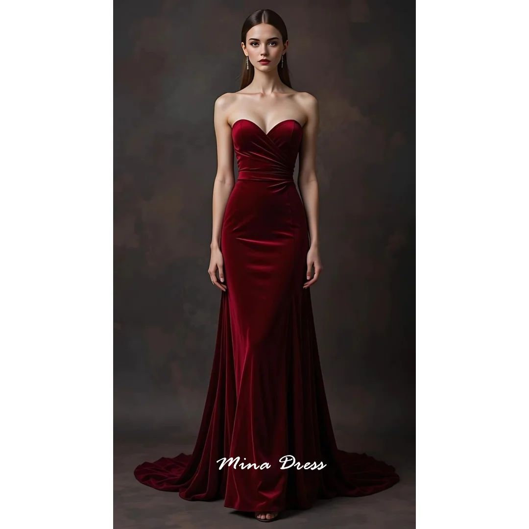 

Mina Customized Wine Red Luxurious Women's Evening Dresses for Special Occasions Heartfelt Sleeveless. Backless Elegant Gowns