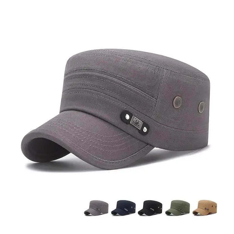 COKK Military Cap Men Hat Cotton Breathable Flat Top Outdoor Sunshade Army Caps Casual Hats For Men Gorros Casquette New Black