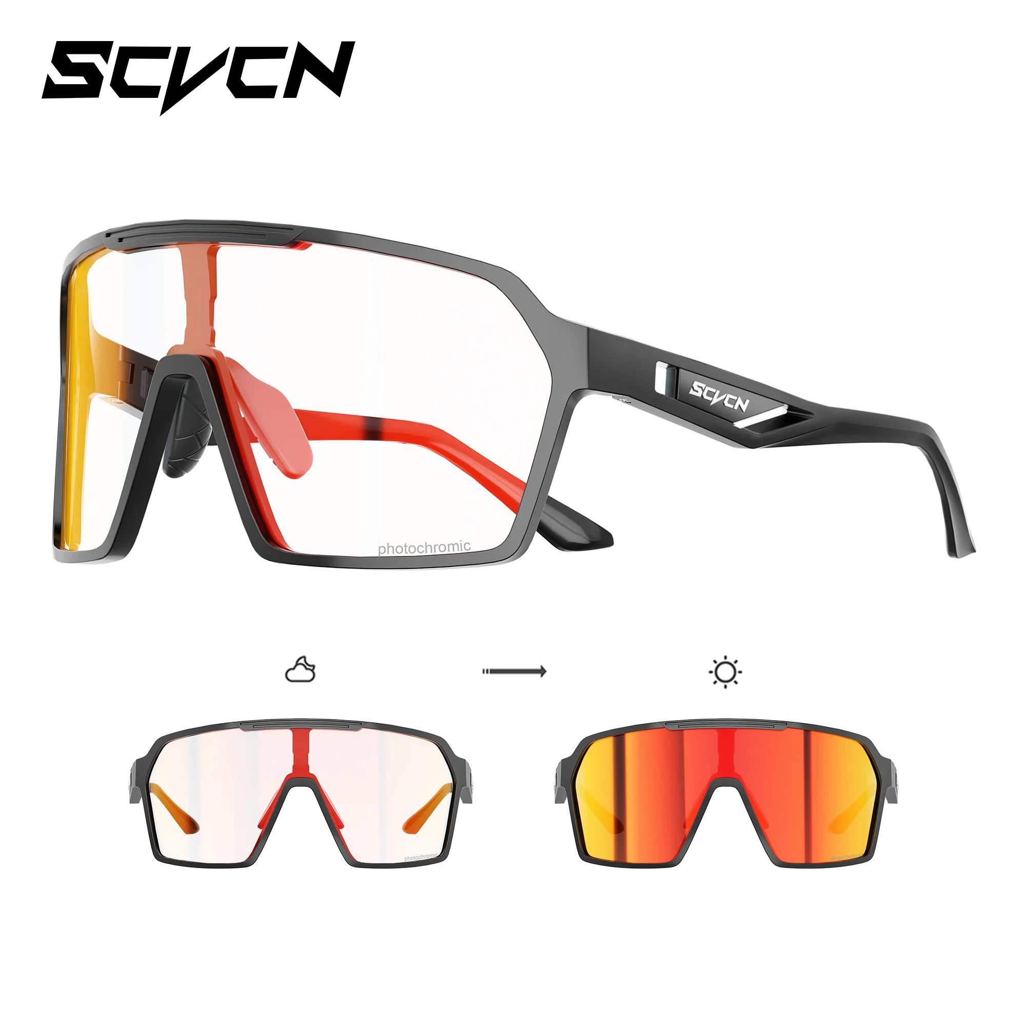 SCVCN Modische Radsport-Sonnenbrille für Herren, photochrome Fahrradbrille, MTB UV400 Damen-Brille, Baseball- und Outdoor-Sportbrille