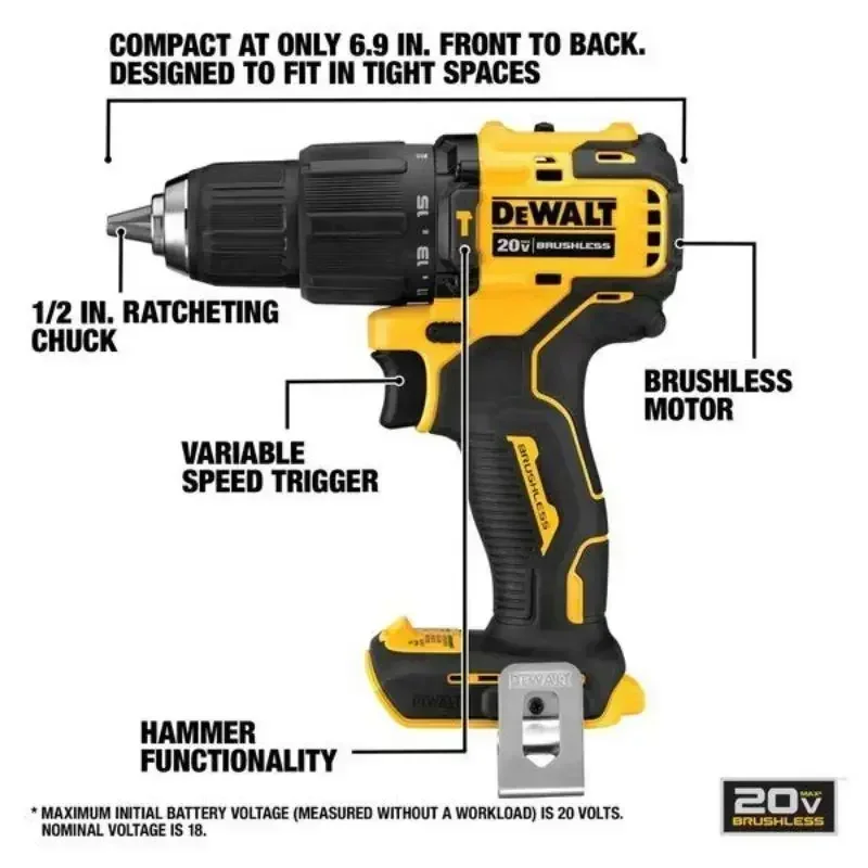 DEWALT DCD709 20V Brushless Cordless Compact Hammer Drill Driver Kit 1650RPM 65NM Lithium DCD709B Power Tools Only