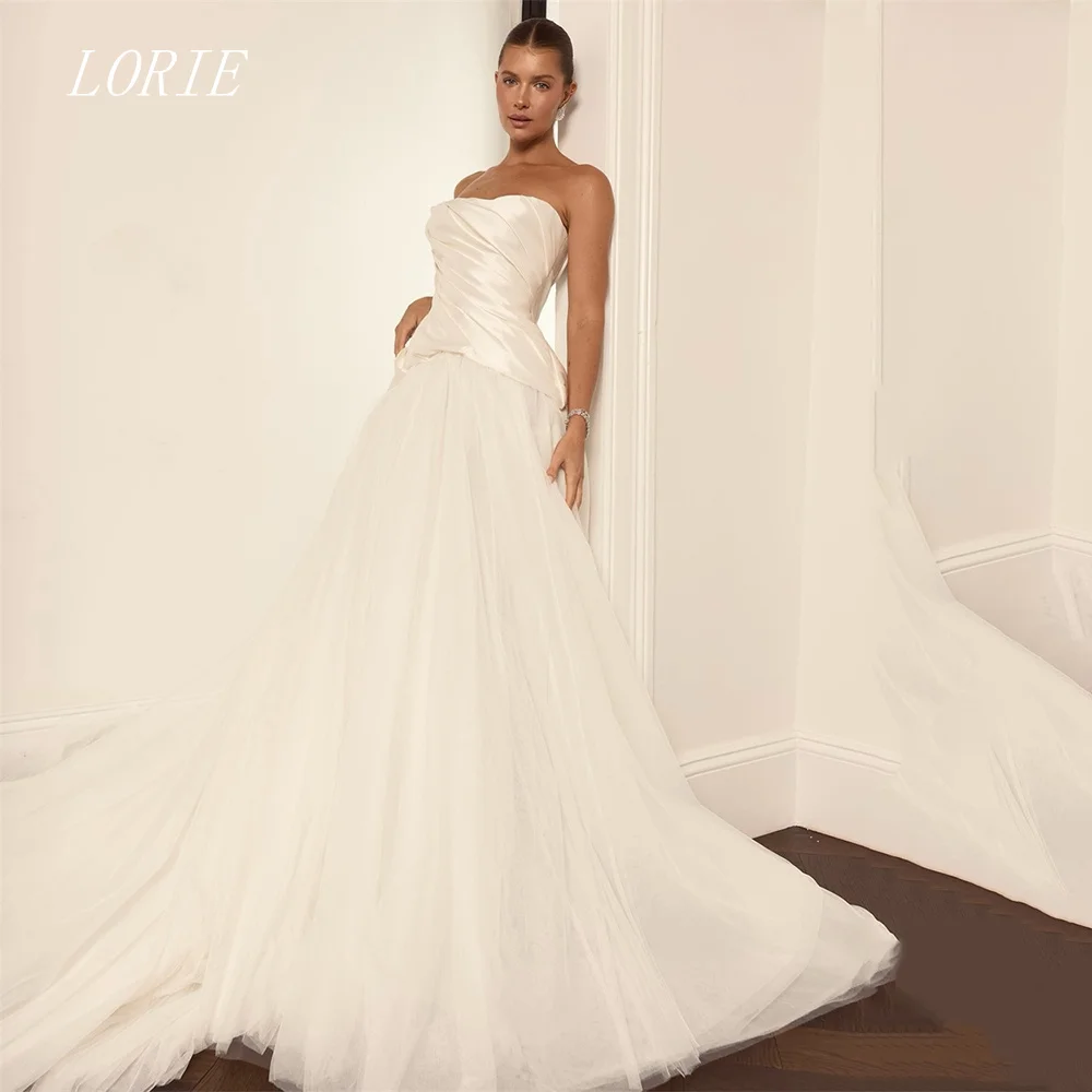 LORIE فاخر الوهم ألف خط فستان الزفاف بدون حمالات فساتين زفاف زراعة نفسها بلا أكمام ثوب زفاف مخصص 2026