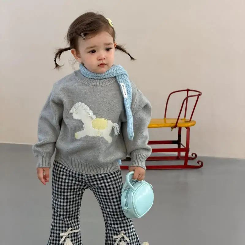 2026 Autumn New Baby Long Sleeve Sweater Boys Girls Cute Horse Knitted Pullover Toddler Casual Loose Tops Infant Clothes