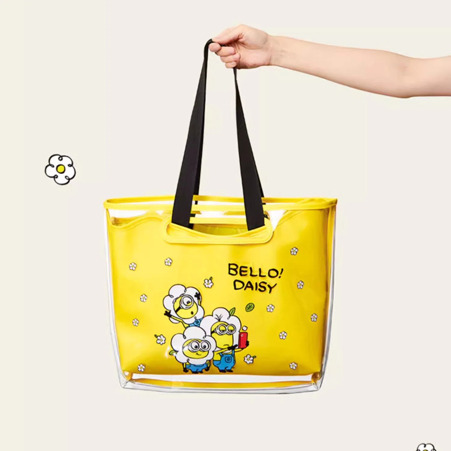 

Оригинальная сумка-тоут с изображением миньонов из мультфильма «Гадкий я» с большими глазами и милыми цветами, для мамы и сына, милая мультяшная сумка через плечо большой вместимости