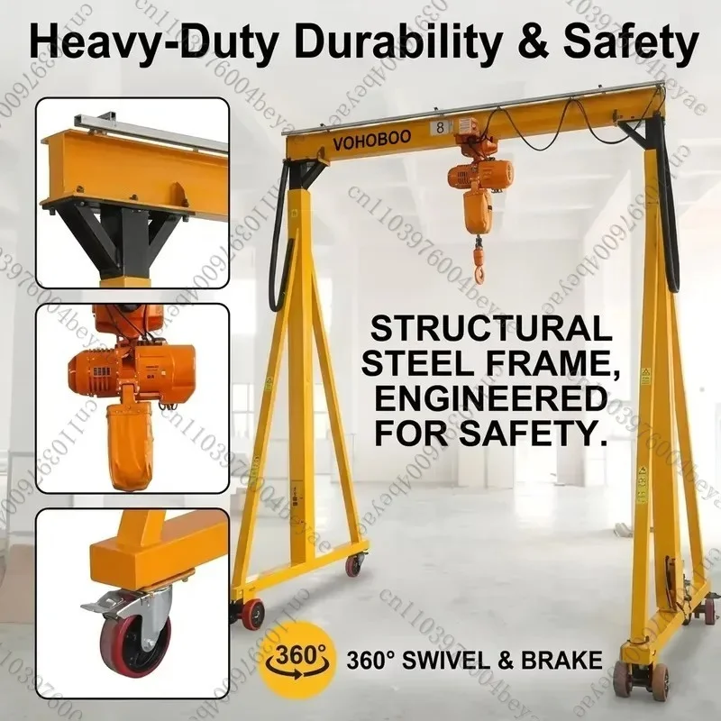 Heavy industrial mobile gantry crane with frequency converter control, customizable span for warehouse lifting