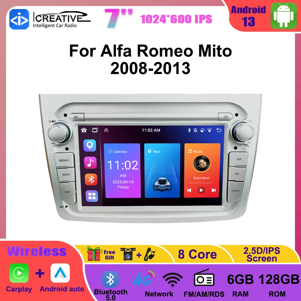 Car Radio Multimedia Player Wireless CarPlay Android Auto For Alfa Romeo Mito 2008 - 2013 Android Stereo Navigation BT Head Unit