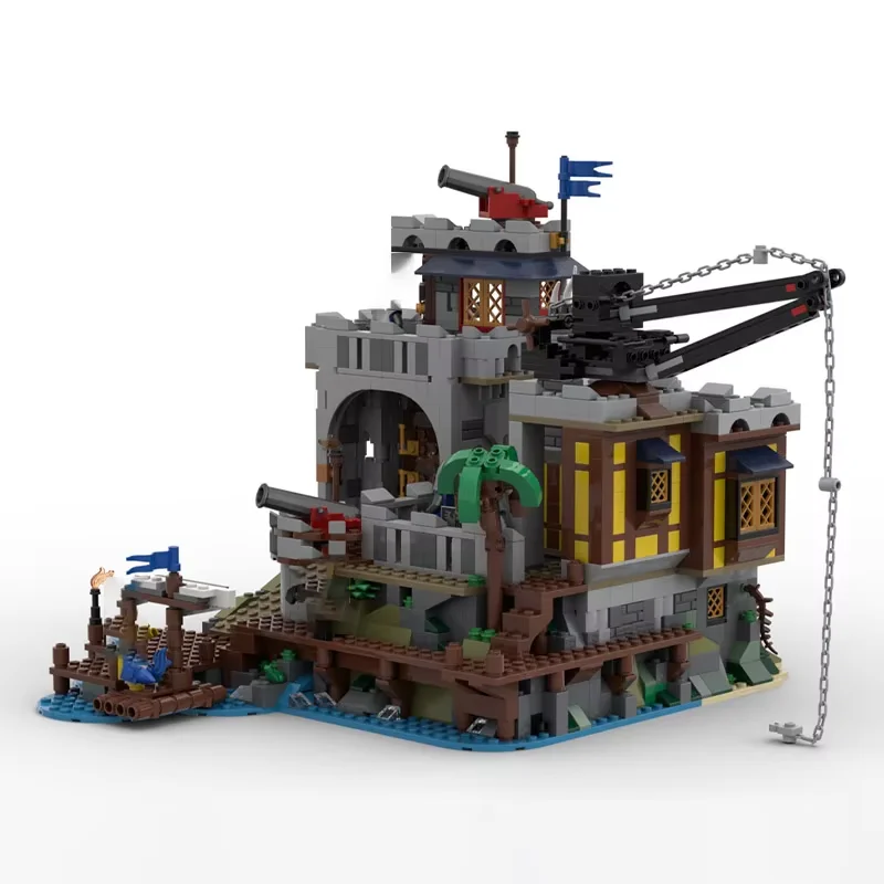 Modelo de arquitetura de porto medieval MOC - Partículas finas - Conjunto de brinquedos de construção de 2523 peças - Adequado para todos os entusiastas - Ideal para