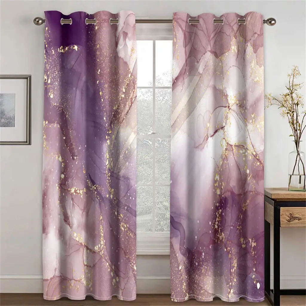 

Marble Dream Curtains Purple Pink Gold Print Drapes Luxury Living Room Bedroom Modern Decor Curtains 2 Panels Set