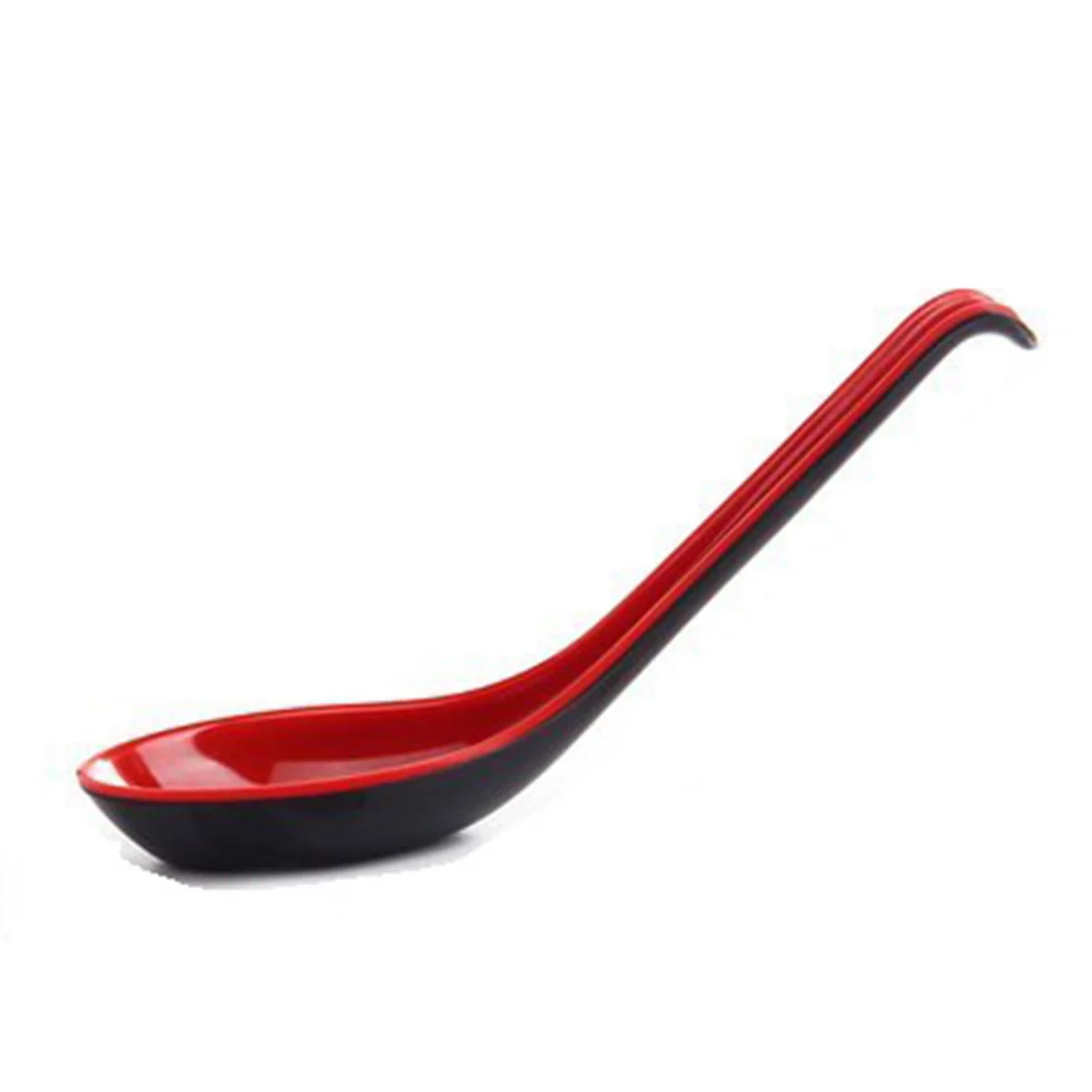 A71Z 10 Buah Sendok Sup Asia Merah dan Hitam dengan Kait-Sendok Gaya Cina, Cocok untuk Sup Mie Ramen Nasi Pho