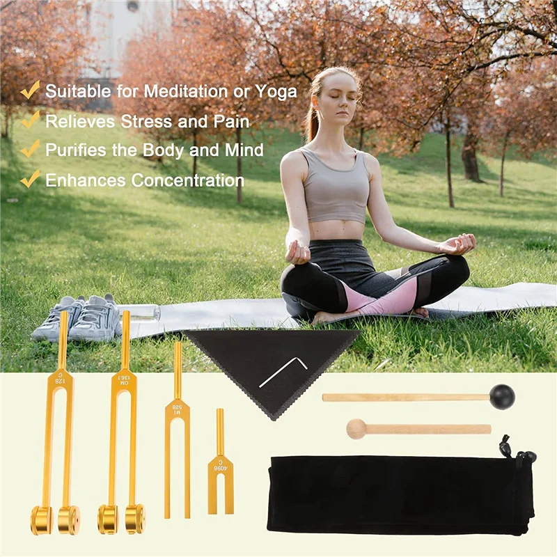 

4Pcs Tuning Fork Set (4096C, MI528, 128C, OM136.1),Body Tuning Forks For Chakra Set, Sound