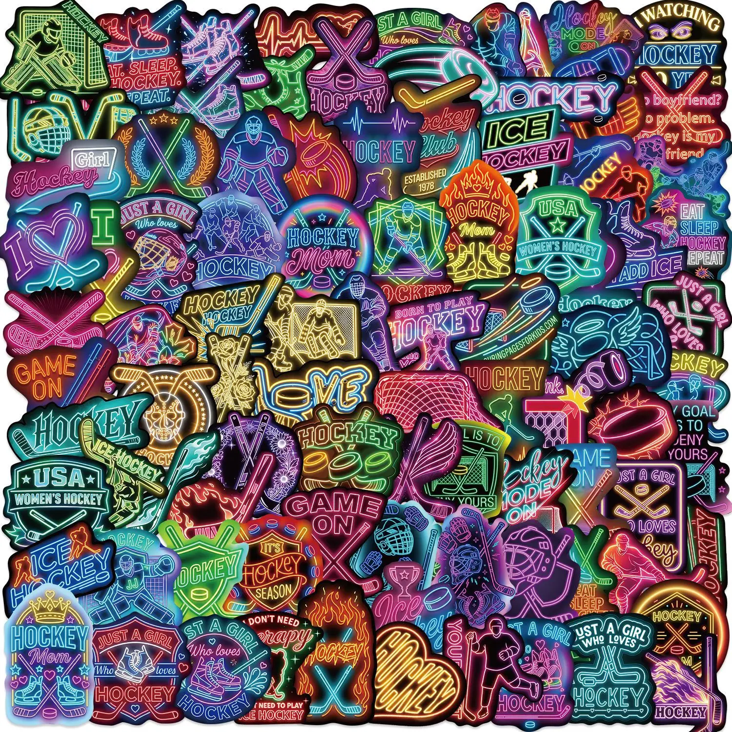 100 Stück Neon Hockey Sport Cartoon Graffiti Aufkleber Dekoration für Gepäck, Handy, Gitarre, Scrapbook, Kühlschrank, Skateboard, Klassisches Kinderspielzeug