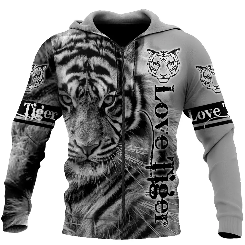 New Hoodies For Men Clothes Zipper Tiger Y2k 3D Printing Animal Wolf Funny Hooded Sweatshirts Fashion Autumn Oversized Coat