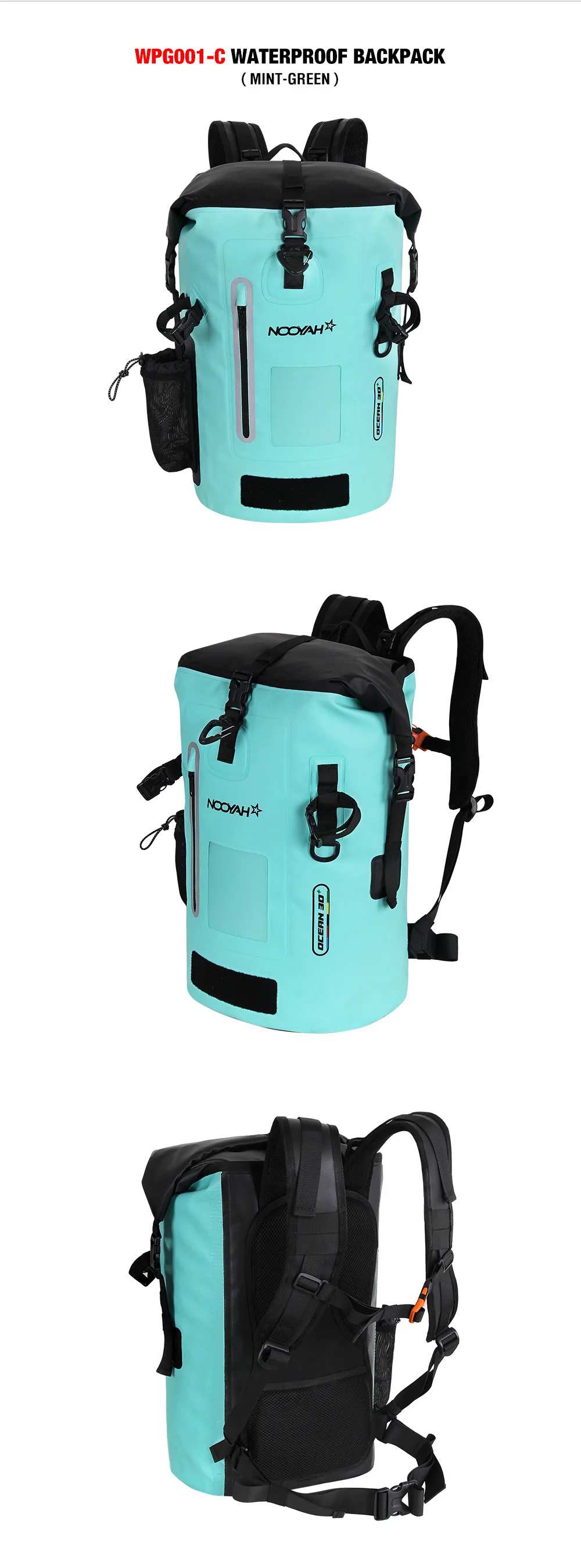 NOOYAH Waterproof Dry Bag IPX8 Roll-Top Closure Waterproof Backpack Fishing Bag Double Layer Rucksack Outdoor Sport Dry Backpack