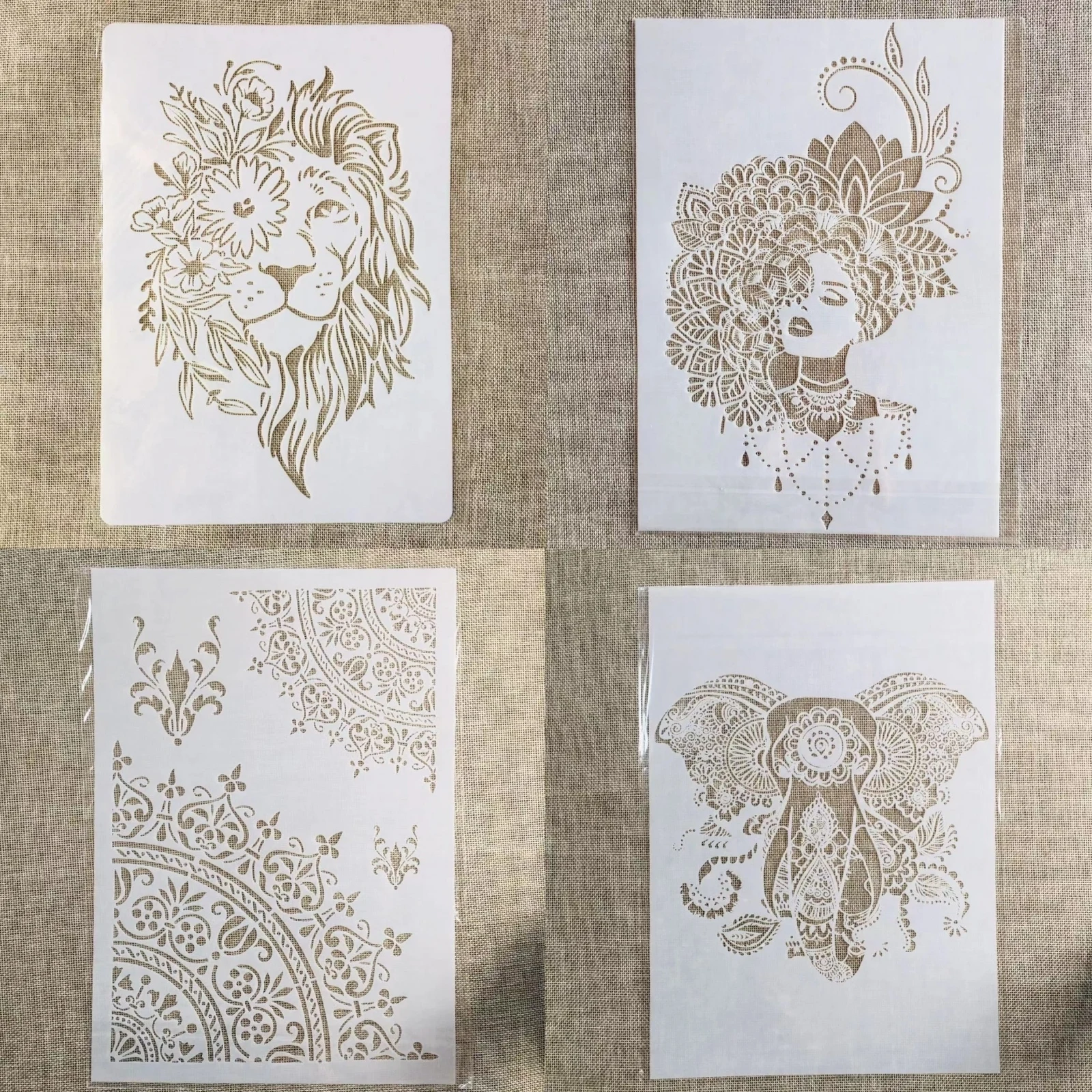 A4 29cm Mandala Lion Elephant Lady DIY Layering Stencils Wall Painting Scrapbook Coloring Embossing Album Decorative Template