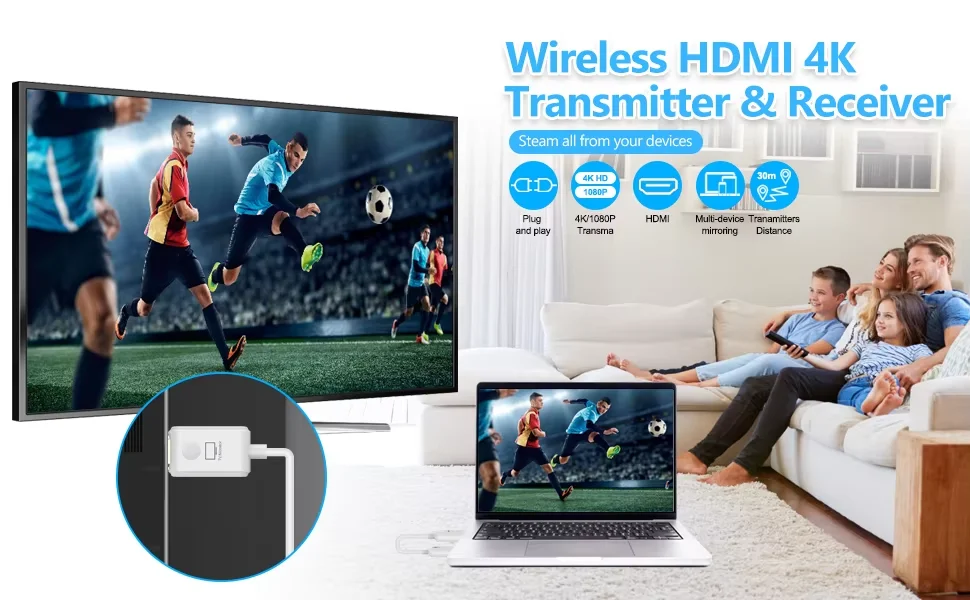 جهاز إرسال واستقبال USB C/HDMI لاسلكي eppfun للتلفزيون/الكمبيوتر المحمول/الكمبيوتر/مشغل بلو راي/كاميرا/DVD/DVR، يدعم Windows/macOS/iOS
