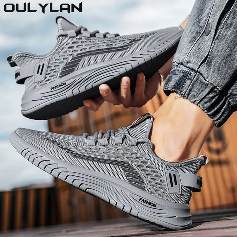 Lightweight Slip On Soft Elastic Fly Mesh Breathable Male Sneakers Running Newest Men Sports Shoes Flat Bottom