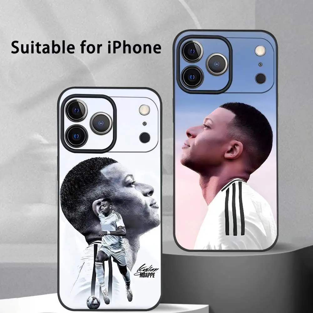 Coque de téléphone Football Star m-Mbappe-es, étui souple noir givré pour iPhone 17 16 15 14 13 Pro Max Plus Mini