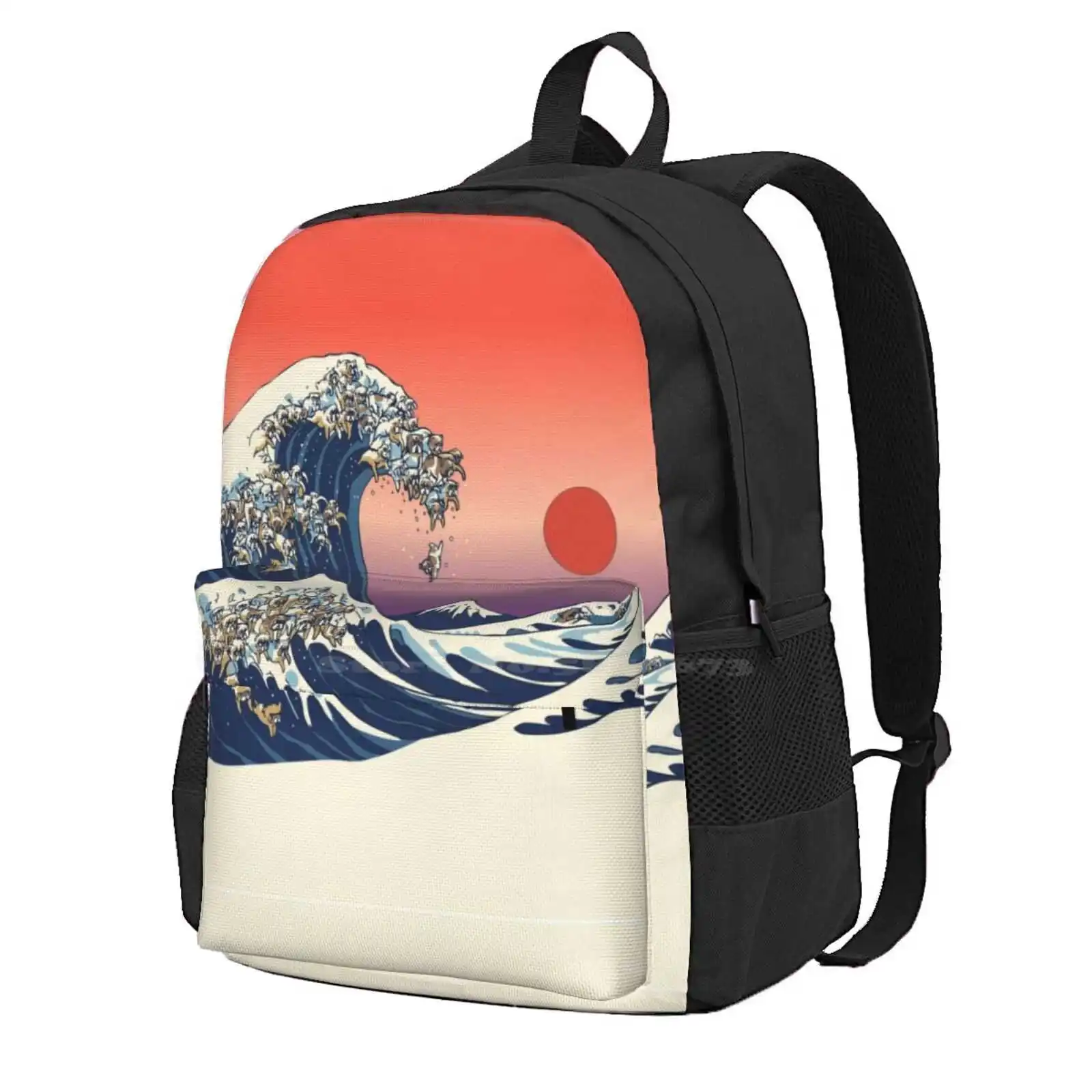 The Great Wave Of English Bulldog Hot Sale Schoolbag Backpack Fashion Bags English Bulldog Wave Japan