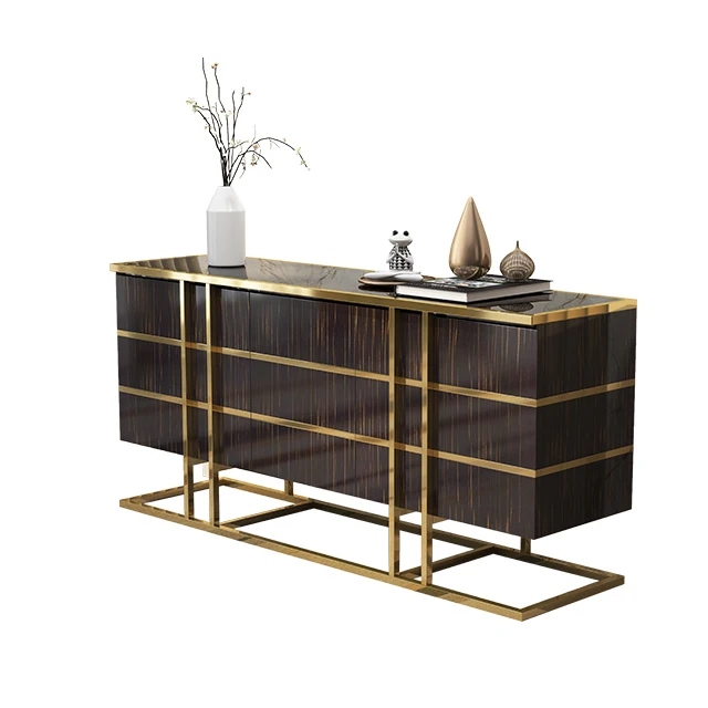 

New modern high gloss buffet cabinet dining room furniture golden legs marble sideboard