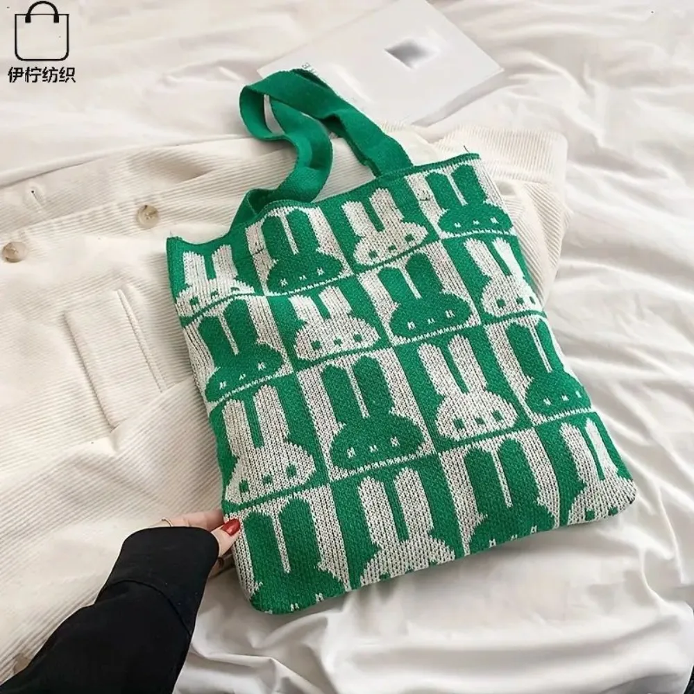 

Модная вязаная сумка через плечо с милым кроликом, большая вместительная женская парусиновая сумка, повседневная сумка с героями мультфильмов, сумка для хранения, студенческая сумка университета