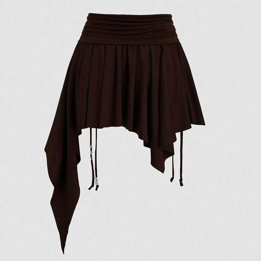 おしゃれで快適なスカート、無地、アシンメトリー、フリル、ハイストリート、ハイウエスト、Aライン、ミニ、パーティースカート、女性用