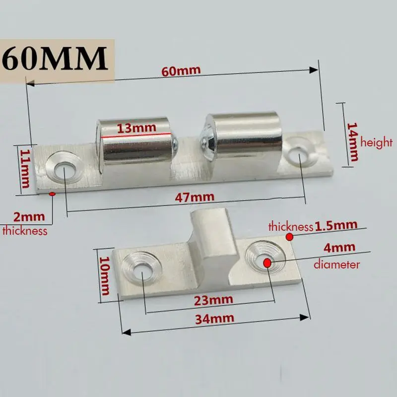 60mm Length Pure Copper Double Spring Steel Ball Catch Latch For Furniture Cupboard Cabinet Door Adjustable Closet Tension Latch