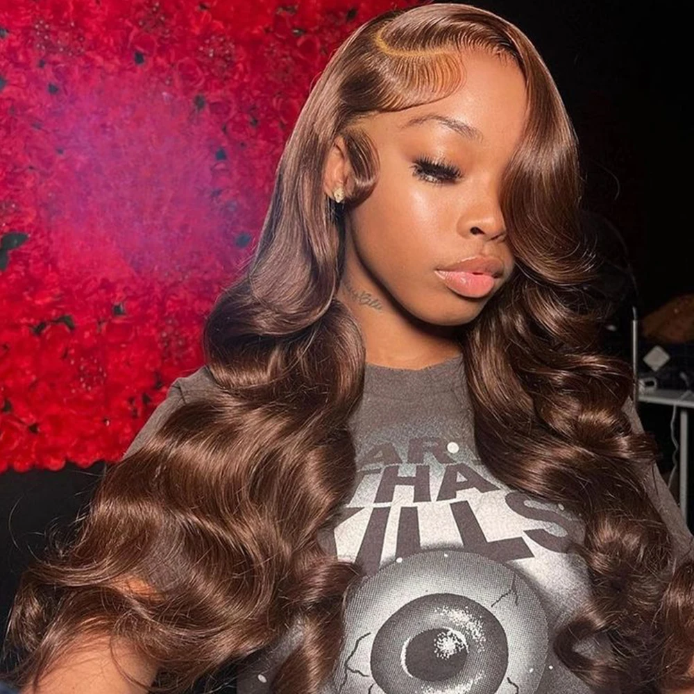 

13x6 Chocolate Brown Body Wave Lace Front Wig Transparent13x4 Lace Frontal Wig Human Hair PrePlucked 100% Colored Human Hair Wig