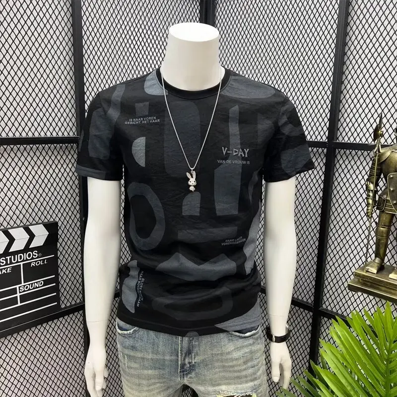 Hot Sale Men's T-Shirt Summer Short Sleeve Top Korean Graffiti Letters Shirt Tees O-Neck Oversized Clothing Loose for Men New