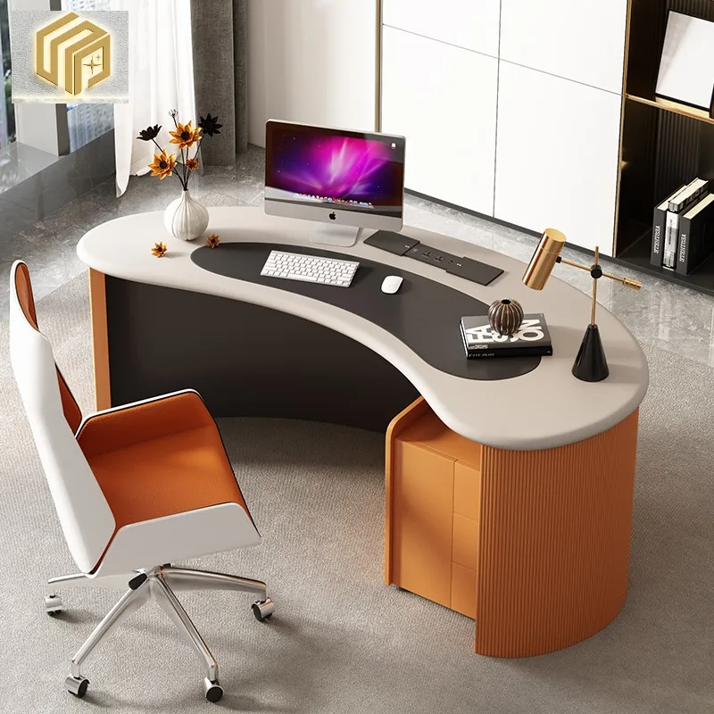 

Crescent desk, front desk, office dual-purpose desk, designer's creative light luxury desk, curved writing desk, study desk