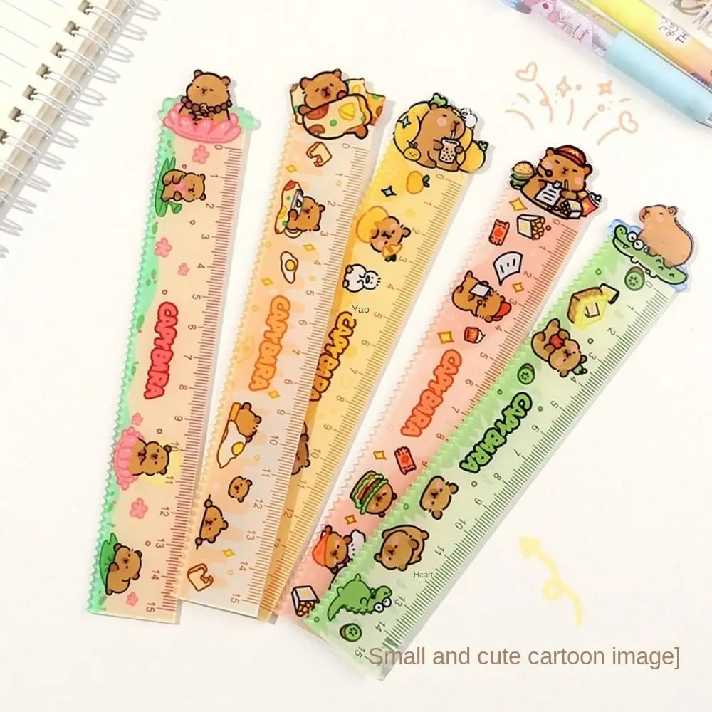 New 15cm Capybara Ruler School Office Supplies Wavy Lines Drawing Tools Cute Cartoon Acrylic Straight Ruler