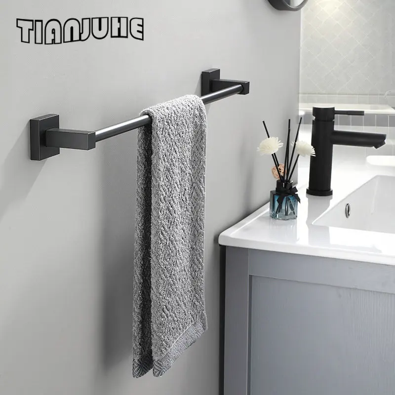 Bath Towel Bar Bathroom Space Aluminum Square Shower Towel Rack for Kitchen Towel Holder Wall Mounted