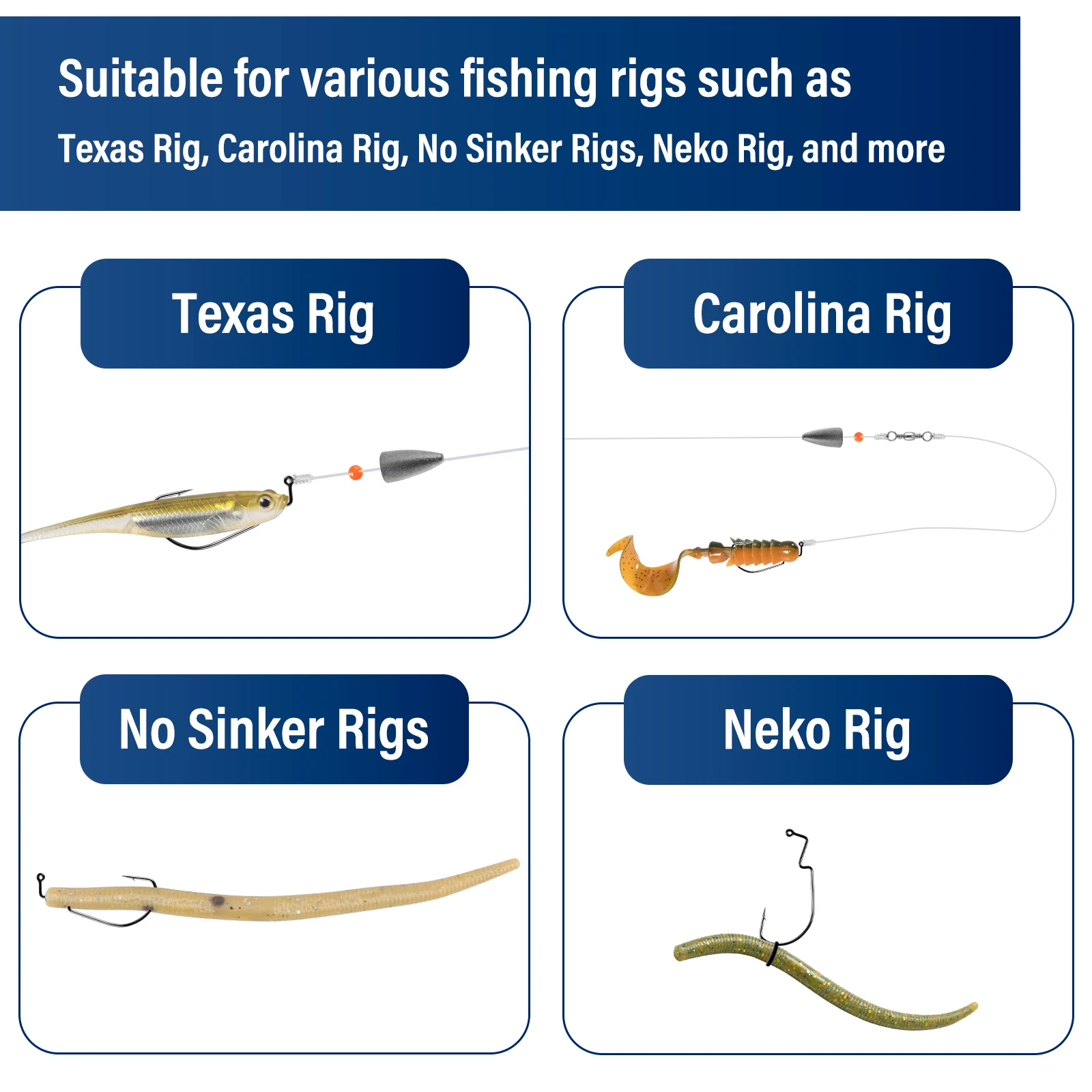 30pcs Multi Offset Worm Hooks Fishing Hook High Carbon Steel Black Nickle for Soft Lure Texas Rig Carolina Rig Neko Rig view 6