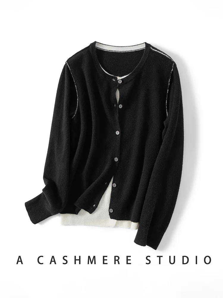 MEETCC المرأة 100% الكشمير وهمية 2 قطعة سترة ربيع الخريف سترة ناعمة تنوعا ملابس خارجية الكورية تريكو غير رسمي #5