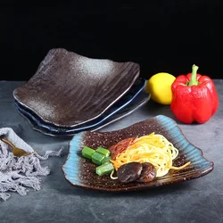 Japanese retro ceramic tableware sushi plate Irregular flat plate Black breakfast plate Home dish  Snack