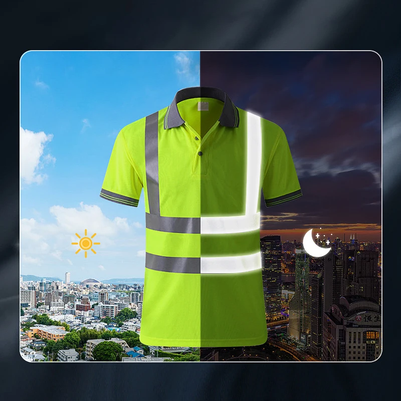 Reflective T-Shirt Safety Vest for Men with Reflection Tapes Work Vest Fluorescent Yellow Workwear Vest 