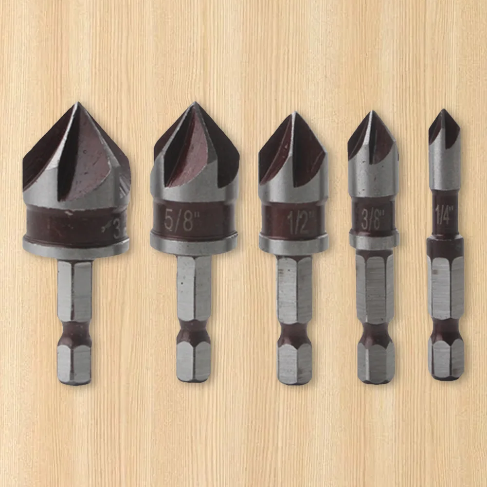 5 STKS Verzonken Bits 82 Graden 5 Fluit 1/4 Inch Hex Schacht HSS Hex Afschuining Saai Boor Ontbramen Bit voor Hout Metaal Plastic