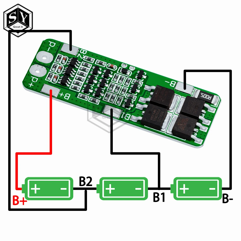 1PCS 3S 15A Li-ion Lithium Battery 18650 Charger PCB 3S BMS Protection Board For Drill Motor 12.6V Lipo Cell Module 64x20x3.4mm