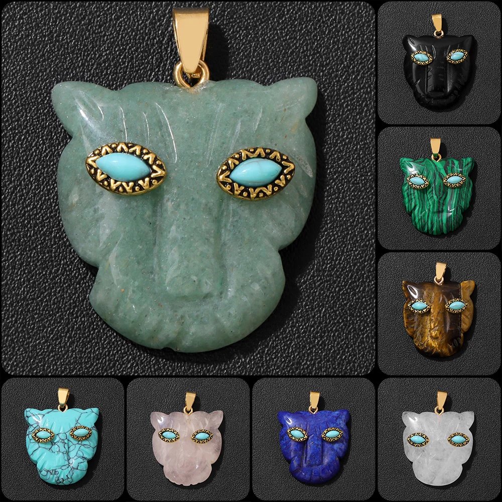 Pendentif en pierre tête de tigre sculptée naturelle, 1 pièce, Aventurine, Turquoise, Quartz, améthyste, breloques pour la fabrication de bijoux, collier, boucles d'oreilles, bricolage
