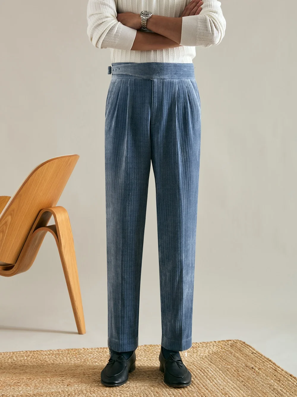 

JUESION Italian Double Pleat Men's Autumn Winter Corduroy Casual Busin Thi Sle Suit Pants High Waist Straight Leg Trou...