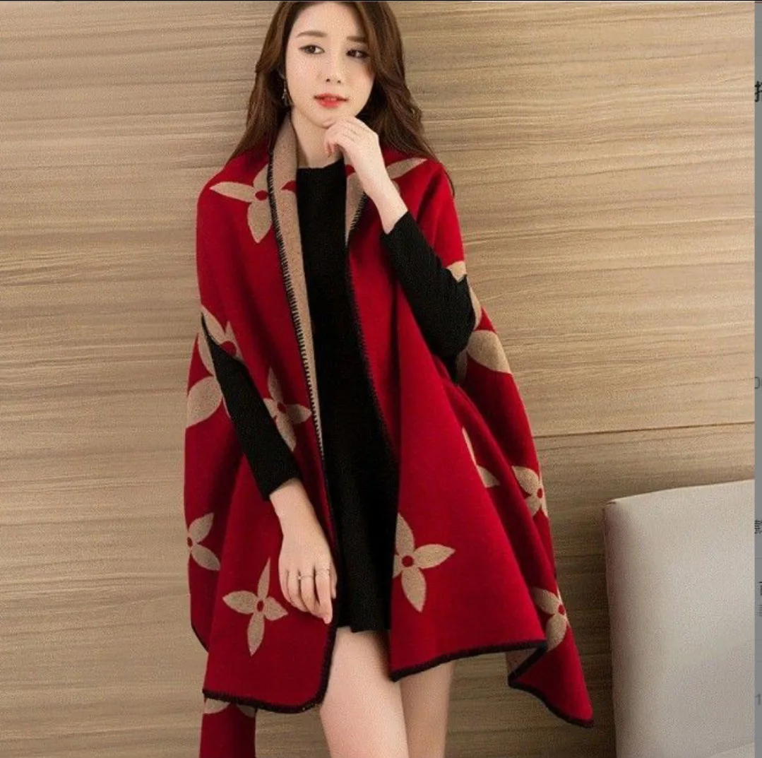 Imitation Cashmere Cape Double Sided Dual Purpose Shawl Thickened Warmth Oversized Scarf for Style Poncho Leisure Fashion P2