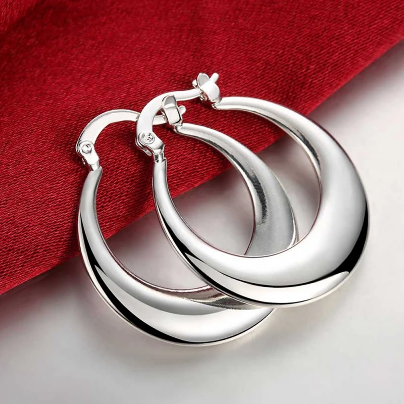 

925 Sterling Silver Circle Smooth U Shape Big Hoop Earrings For Women Wedding Engagement Jewelry Gifts